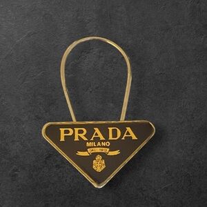 PRADA Triangle Logo Key Ring Bag Charm Keychain Gold and Dark Brown
